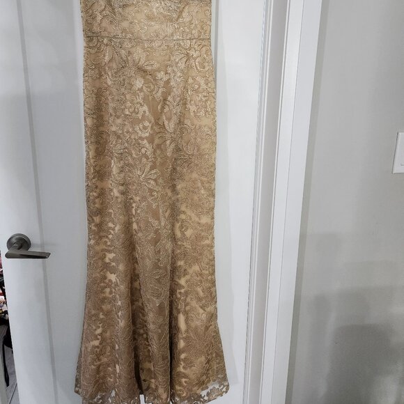 J S Collections Gold Lace Design Dress Evening Gown - Picture 2 of 5